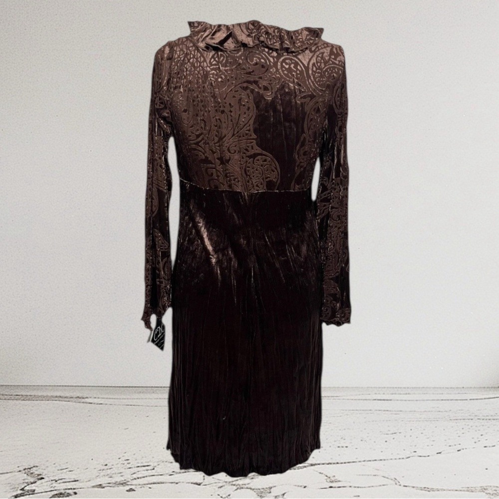 Vintage Whimsigoth Velour Ruffle Dress Size 12 NWT Brown Romantic Rampage 90's - Picture 2 of 7
